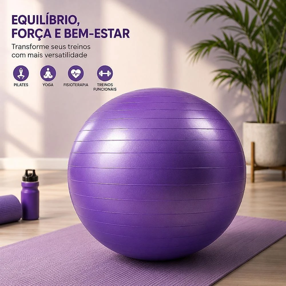 Bola de Pilates Premium Yoga Funcional Fisioterapia Anti Estouro Suporta 180kg 75cm