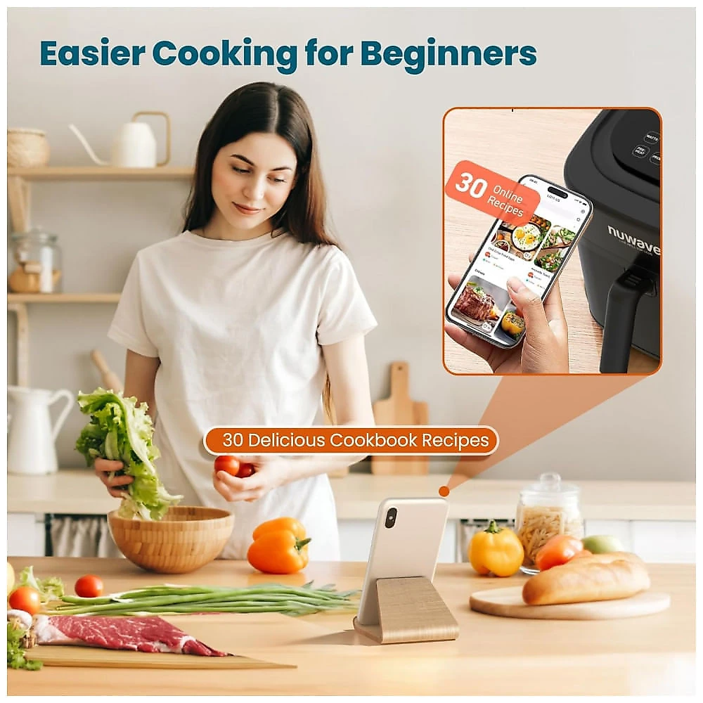 Fritadeira Elétrica Air Fryer 6L Nuwave Brio Preta 10 em 1 Sonda Digital 1800W Cesto Antiaderente 110V