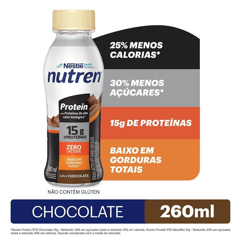 Bebida Láctea Nutren Protein 15g De Proteínas Chocolate 260ml.