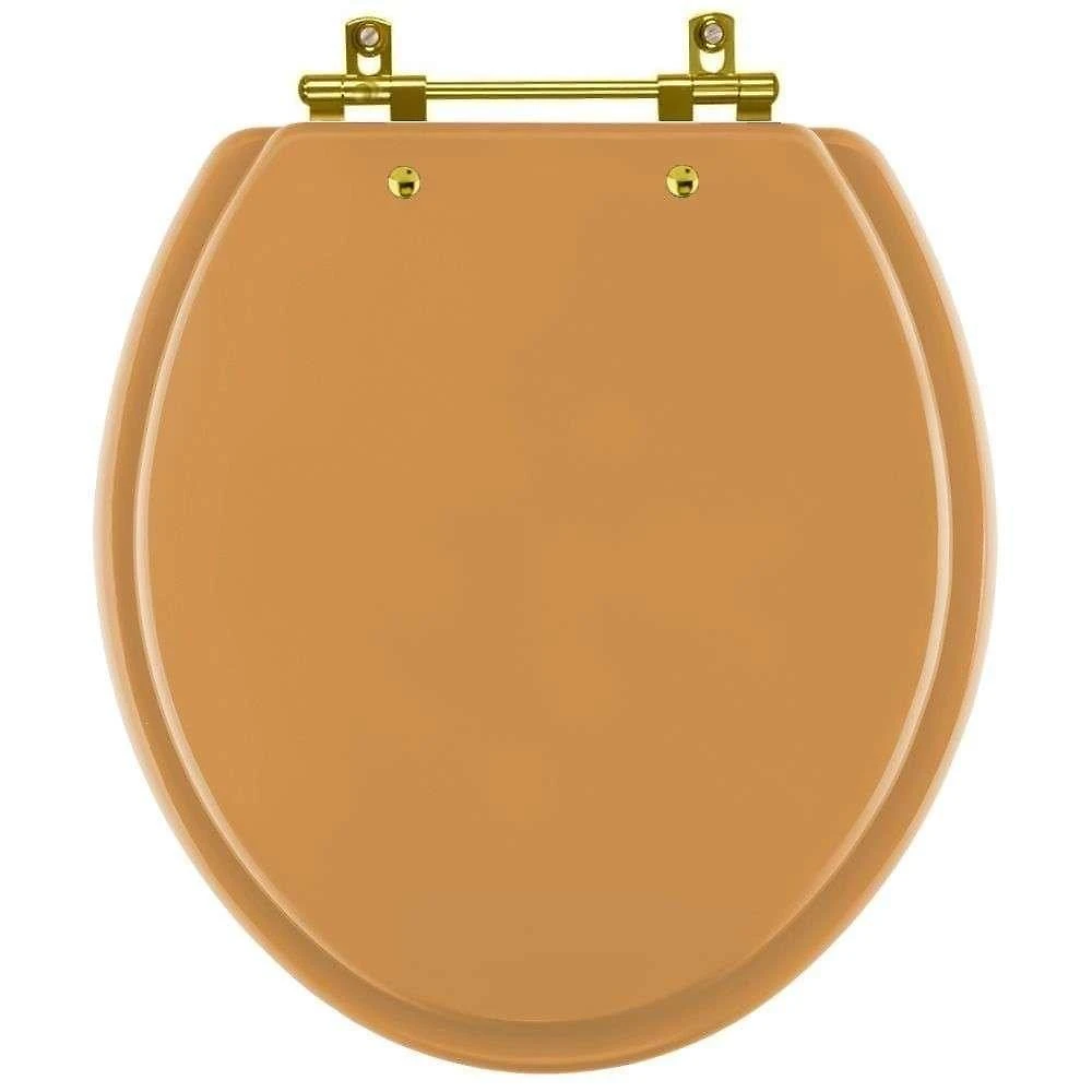 Assento Sanitário Convencional Oval Amarelo Terra Para Vaso Celite Com Ferragem Dourada