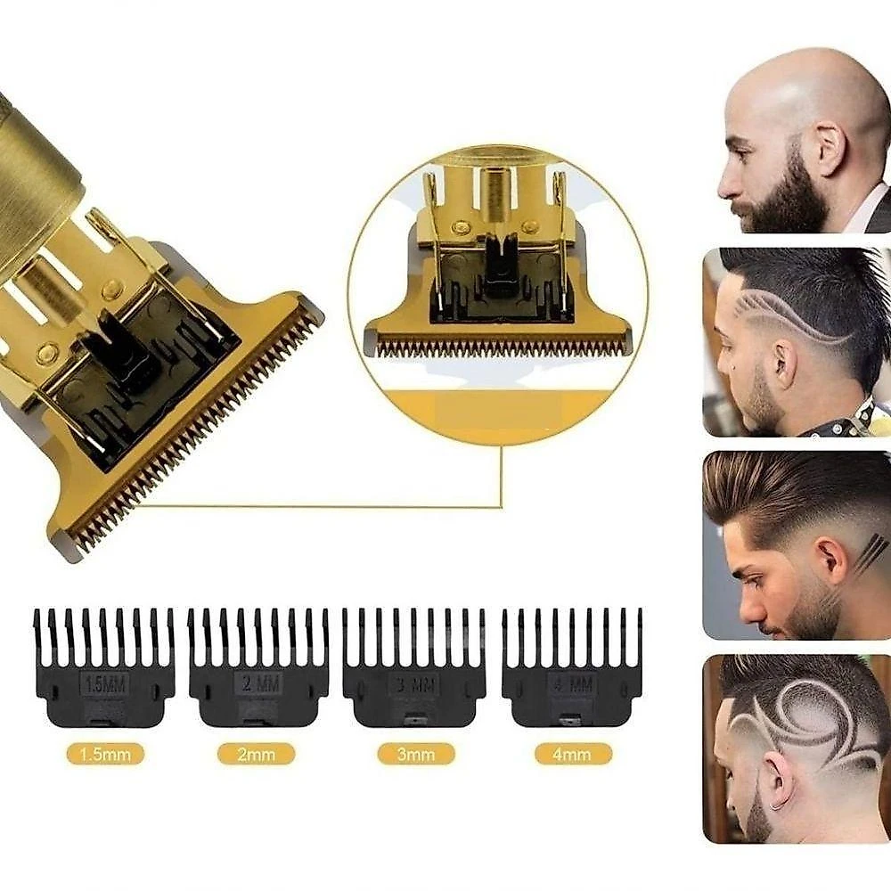 Aparador de Pelos T9 Profissional para Cabelo e Barba Lâmina Titânio Bivolt Dourado 110V