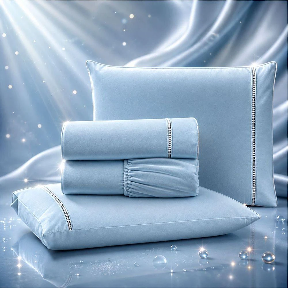 Jogo de Cama Lençol Quality King 4 Peças Micropercal 600 Fios Azul Claro Casa Show Enxovais
