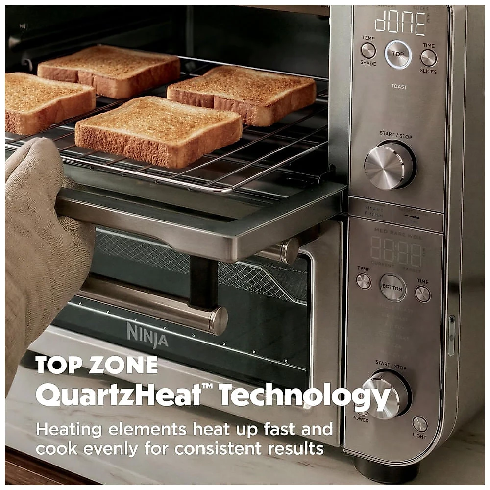 Forno Elétrico Duplo Ninja Double Oven Pro Smart XL DCT871 12 em 1 com Air Fryer e Termômetro Pro Cook, Prestige Prata