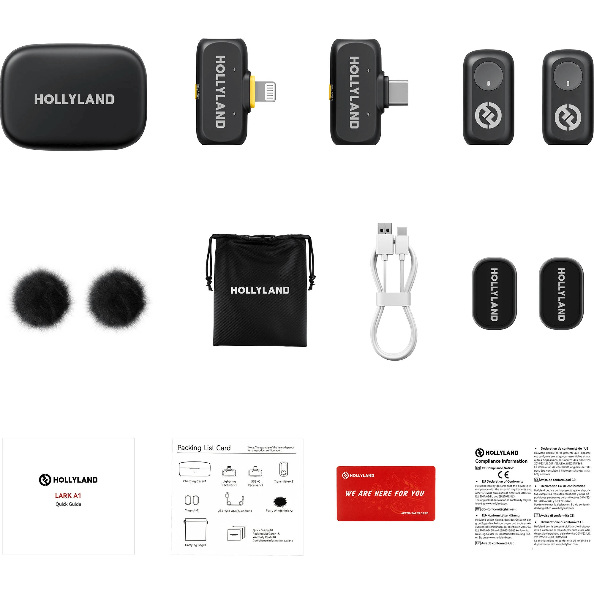 Miniatura Sistema Microfone Duplo Hollyland LARK A1 Combo Wireless 2 Pessoas Smartphones USB-C e Lightning