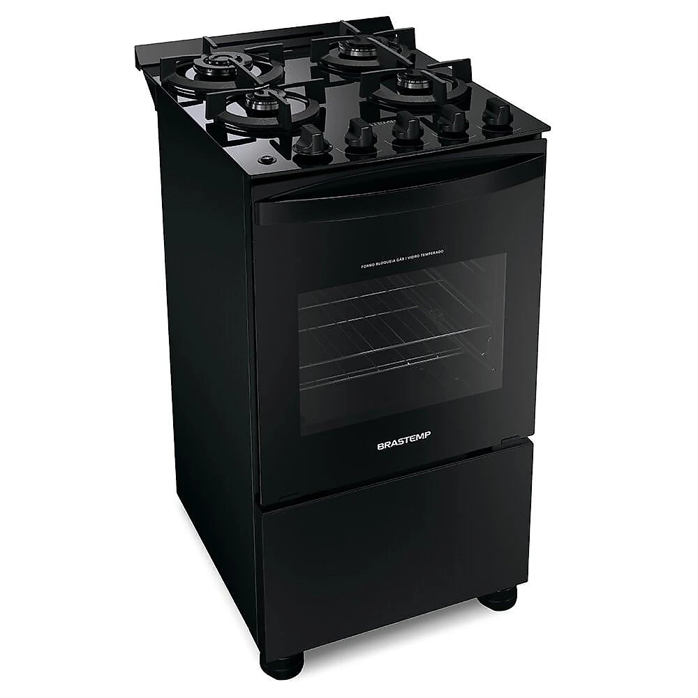 Fogão Brastemp 4 Bocas com Mesa de Vidro e Chama Dupla BFO4XAE Preto - Bivolt