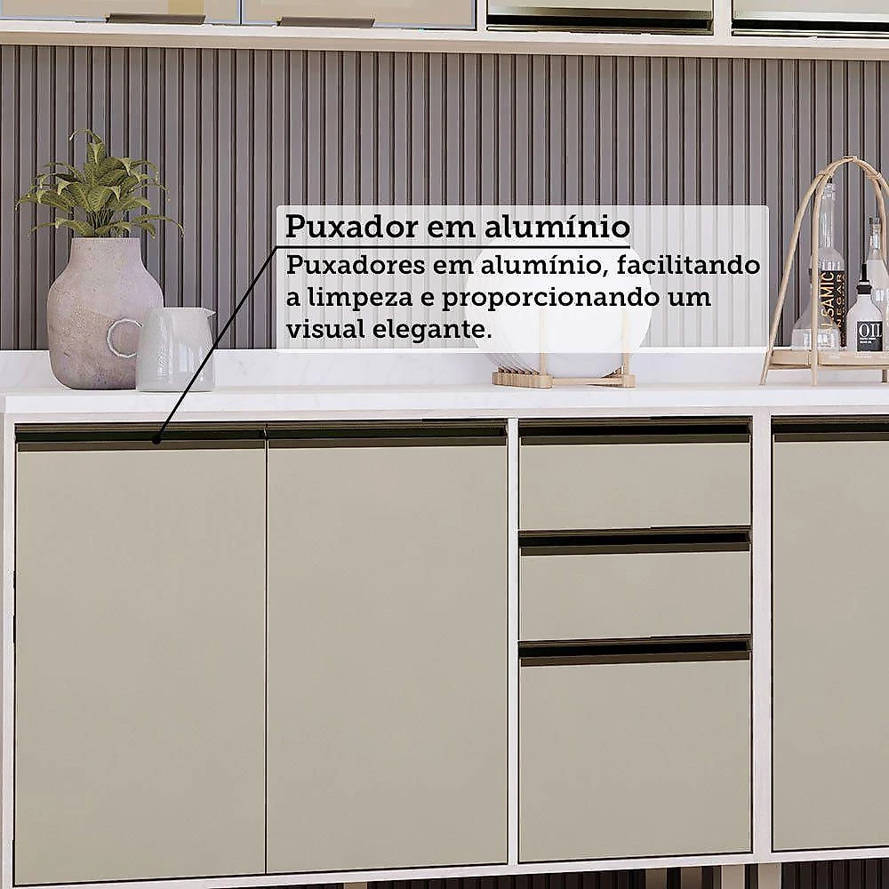 Cozinha Modulada Compacta 5 Peças Com Tampo Linea Luciane Mó Pátina Ff-mocca Laca