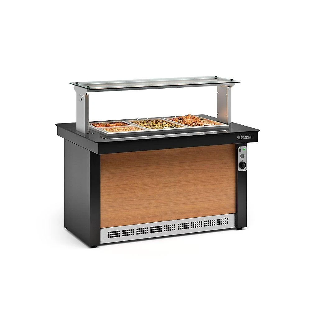 Buffet Quente GBTA140 com Aquecimento por Banho Maria e LED Preto Gelopar