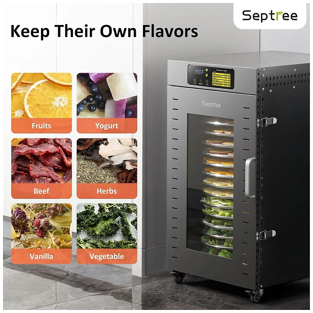 Desidratador de Alimentos Rotativo Septree DBC-16H 16 Bandejas 1500W 120V Cinza Metálico