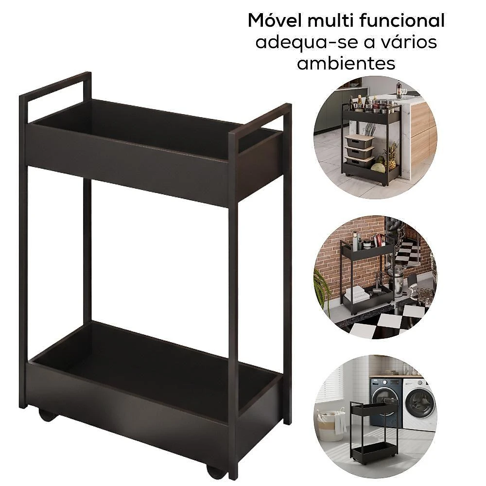 Carrinho Organizador Multiuso 2 Cestos Bp Lara 70 Cm Preto Eratto Moveis Preto