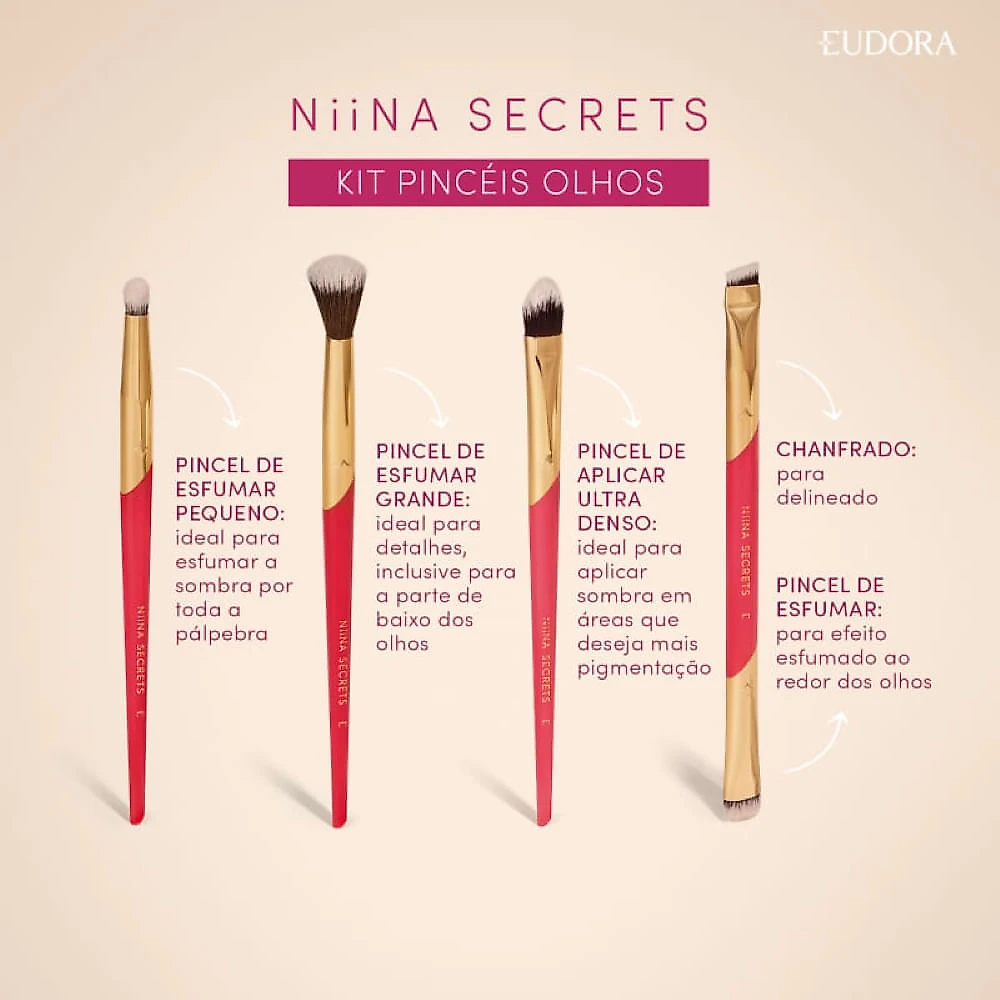 Niina Secrets by Eudora Secret Pink Kit de Pincéis para Olhos Kit