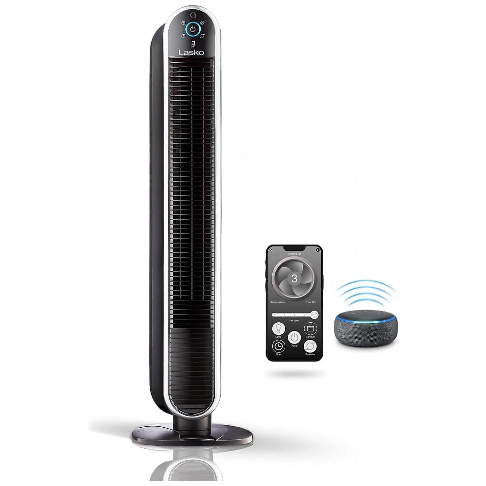 Ventilador de Torre Oscilante Inteligente Conectado por Wi Fi e Voz, 5 Velocidades, 110V, Lasko