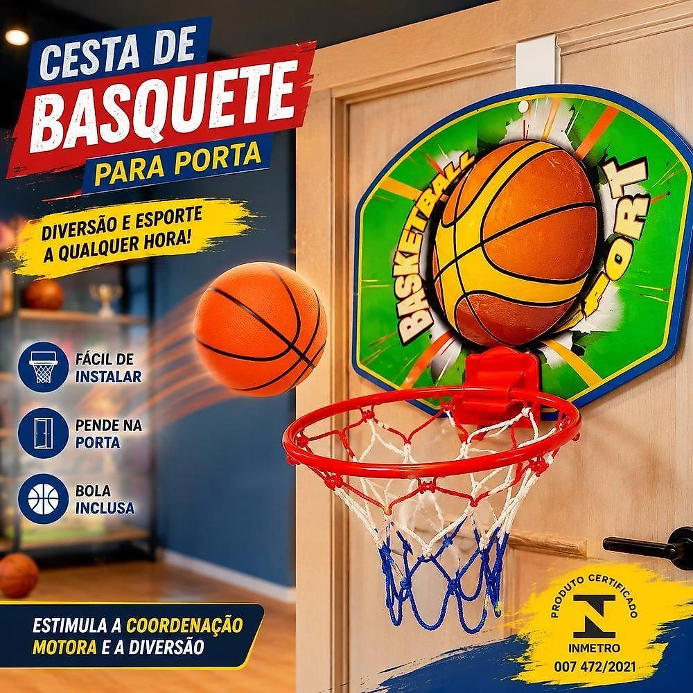 Kit Basquete Infantil para Porta Tabela Aro Rede e Bola Recreativo Yeet
