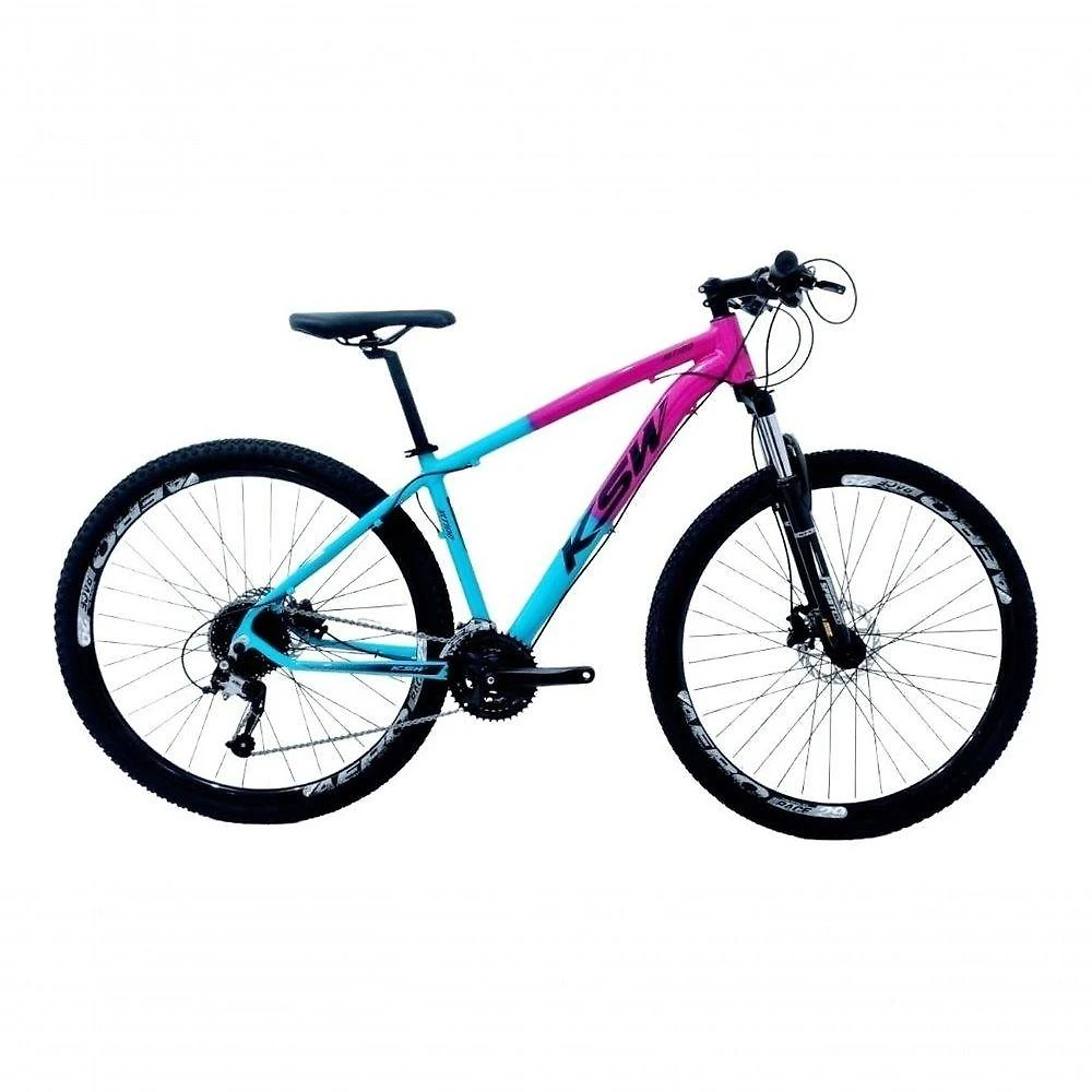 Bicicleta Aro 29 Ksw Xlt 24v K7 Câmbios Shimano Freio Hidráulico Garfo Trava - Rosa-azul Tam.19