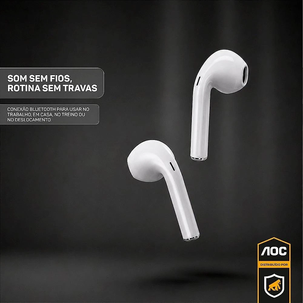 Fone Bluetooth com Visor Touch LED, Controle de Música, Bateria de Longa Duração e Estojo Inteligente – Branco - AOC