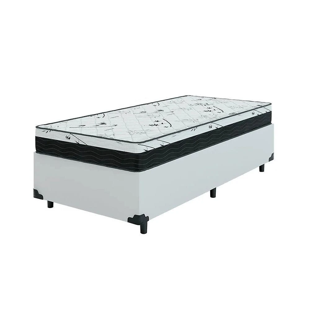 Cama Box Solteiro 88 Tecido Sintético Branco Com Colchão Espuma D33 One Face - Bello Box - 58x88x188