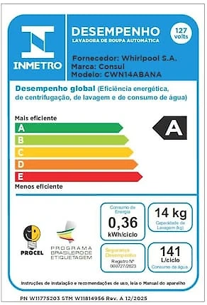 Máquina de Lavar Consul CWN14AB 14kg Modo Eco Reuso de Água Filtro Anti-Fiapo Branca 110V