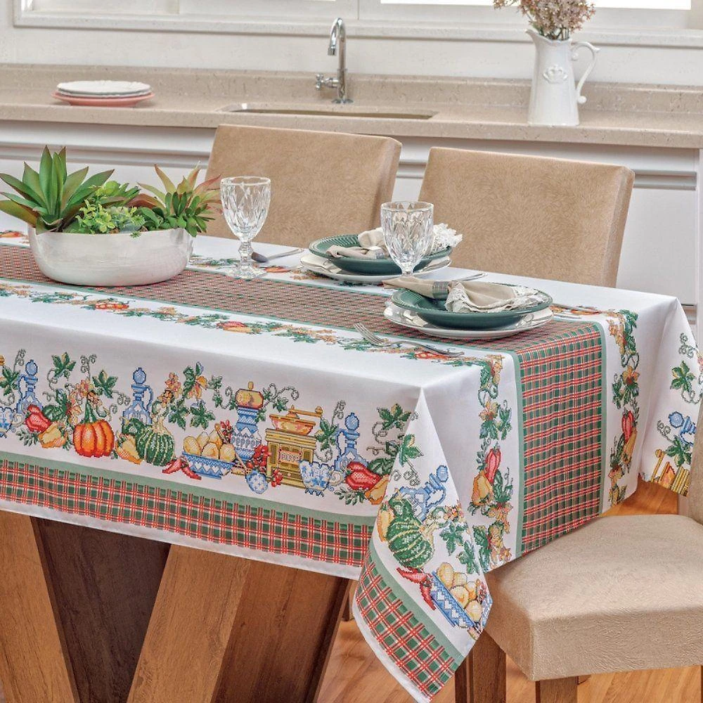 Toalha De Mesa Vilela Em Oxford Retangular 2,10m X 1,40m 100% Poliéster - Ponto Cruz
