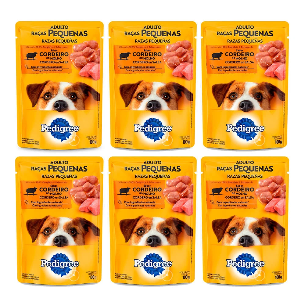 Kit 6 Ração para Cães Pedigree Adultos Sachê Sabor Cordeiro ao Molho 100g