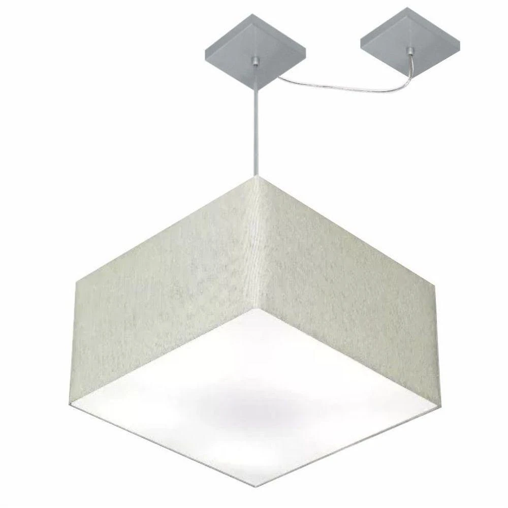 Lustre Pendente Quadrado Com Desvio De Centro Vivare Md-4271 Cúpula Em Tecido 40x40cm - Bivolt Rustico-cinza 127/220v