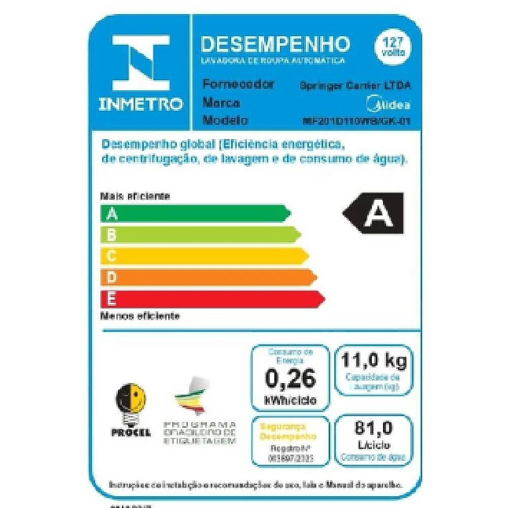 Lavadora de roupas lava e seca midea 11 kg 127v titanium mf201d110wb/gk-01