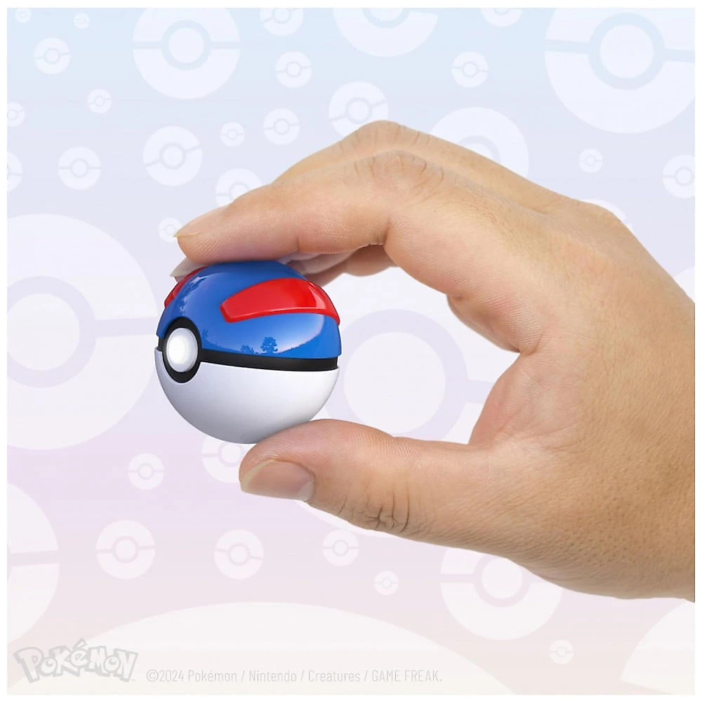 Mini Réplica Great Ball Eletrônica Pokémon The Wand Company Azul, Vermelho e Branco em Metal com Iluminação LED e Base – Autêntica e licencidada