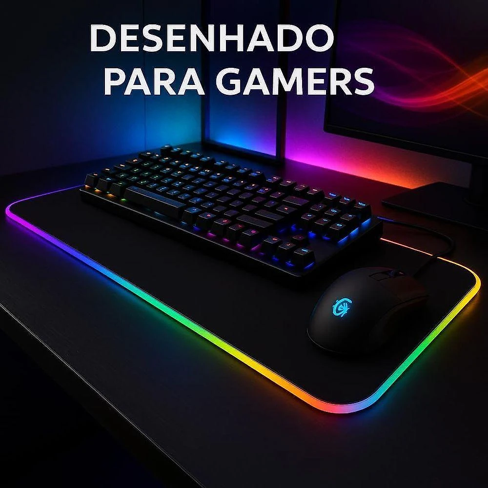 Mouse Pad Gamer com RGB LED 14 Modos de Iluminação Preto