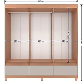 Guarda-Roupa Casal Bartira Ilhéus 6 Portas de Bater 3 Gavetas Externas MDF - 180cm de Largura Avelã/Capuccino