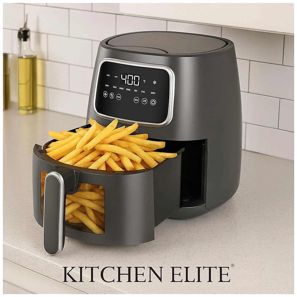 Fritadeira Elétrica Air Fryer Kitchen Elite Cinza 5,2L Digital 7 em 1 1500W 110V