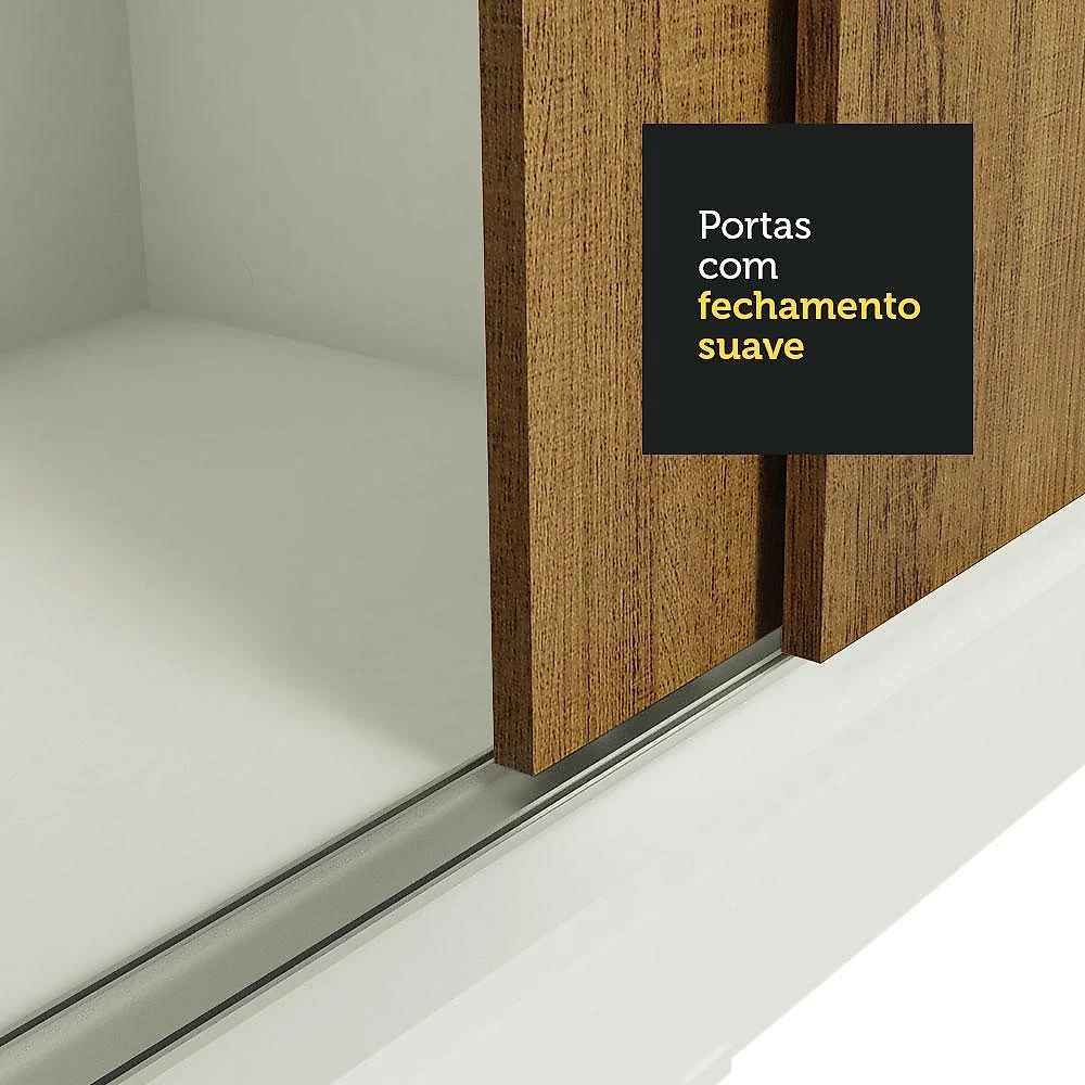 Guarda-roupa casal madesa kansas 3 portas de correr 3 gavetas branco/rustic