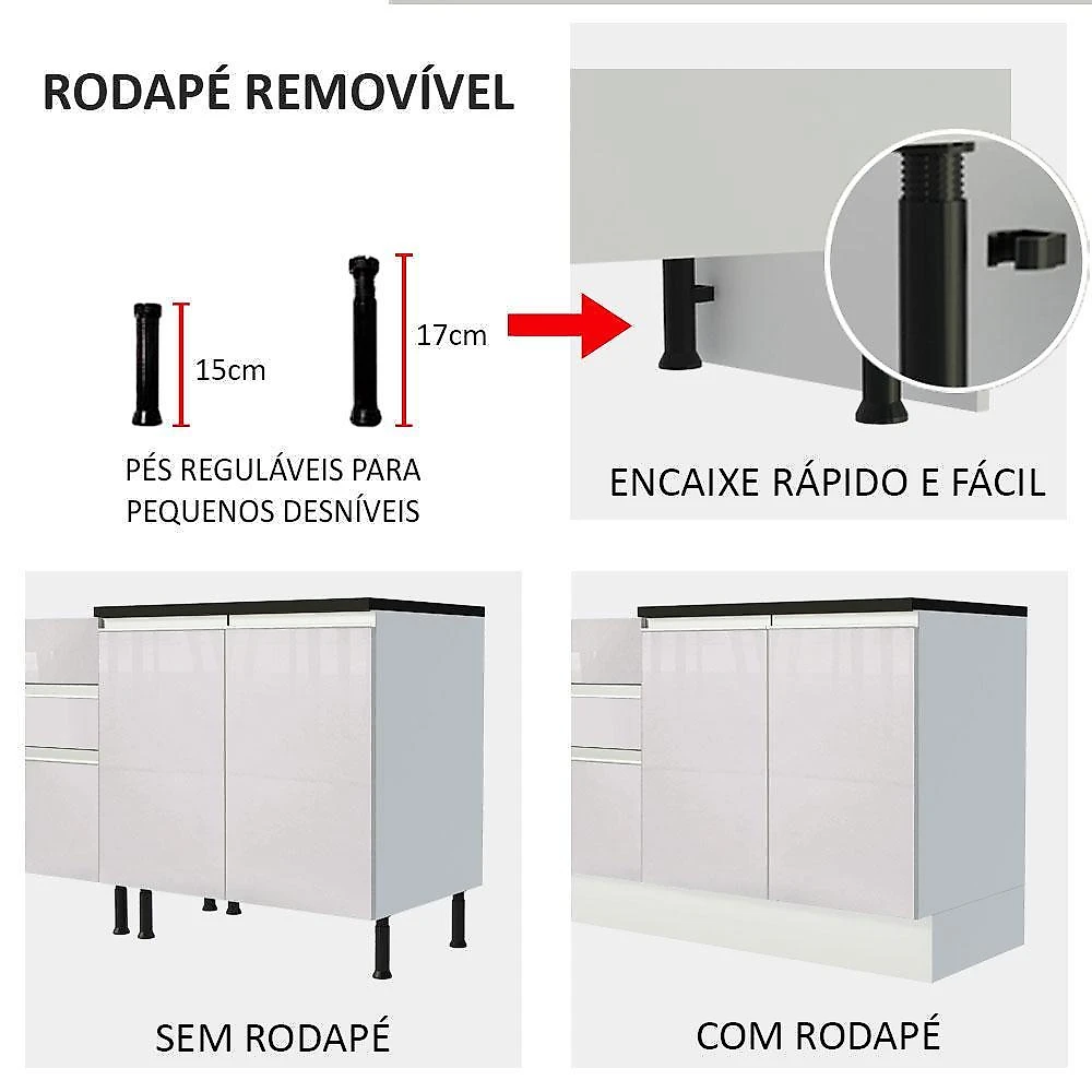 Balcão armário de cozinha porta pano 100% mdf branco acordes madesa