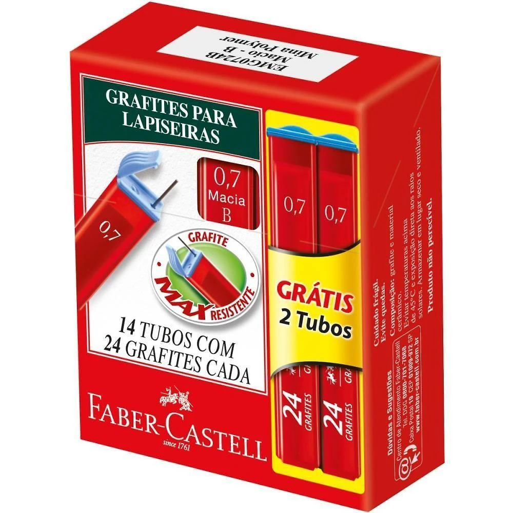 Grafite Faber-Castell Polymer B 0.7MM 14 Tubos com 24 Unidades