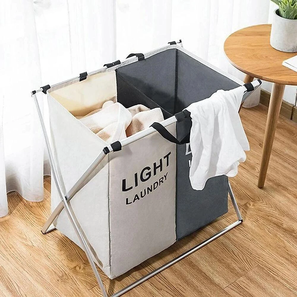 Cesto Roupa Suja Duplo Multiuso Organizador Cromado 2 Divisoes Roupeiro Lavanderia Quarto Banheiro Design Moderno E Resi
