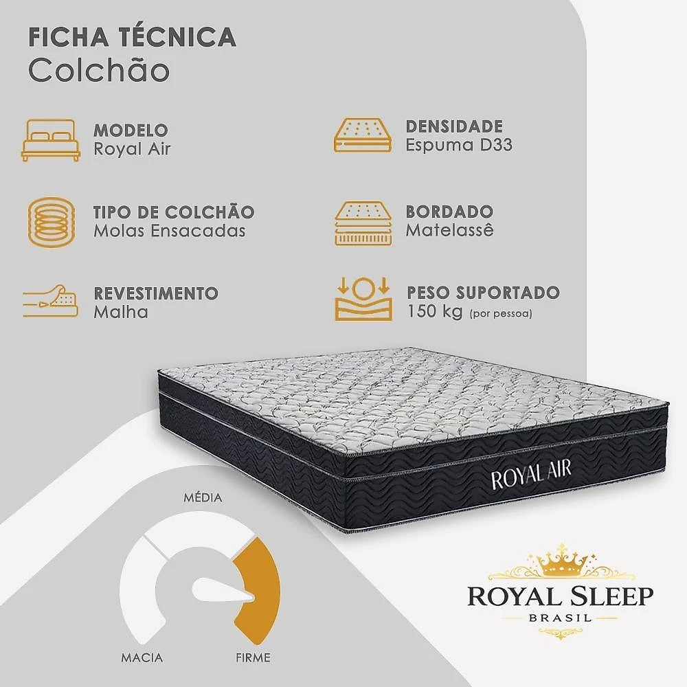 Cama Box Queen Royal Air Pillow Top Molas Ensacadas Suede Preto