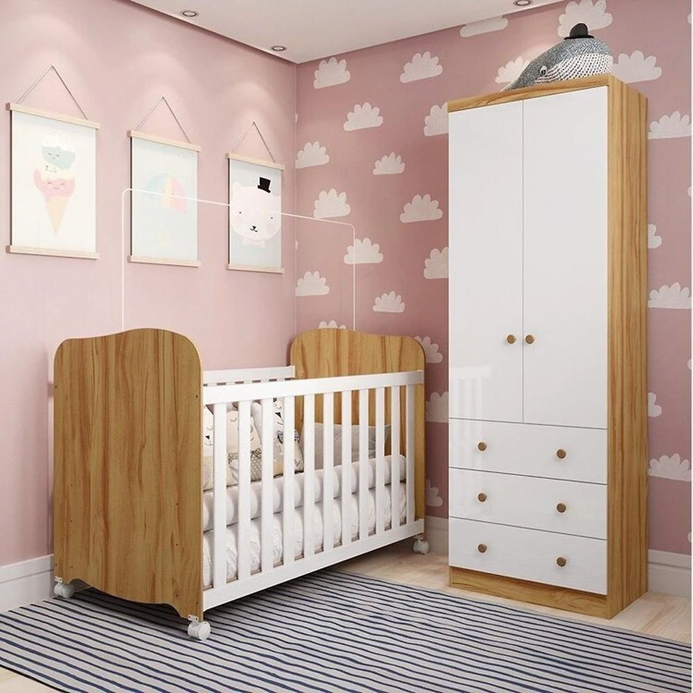 Quarto de Bebê com Guarda Roupa 2 Portas e Berço Teka 100% Mdf Espresso Móveis