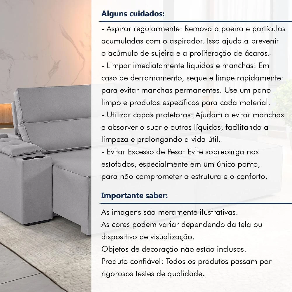 Sofá Retrátil e Reclinável 4 Lugares com Entrada USB e Porta Copos 250cm Irlanda Yescasa Sofá Retrátil e Reclinável 4 Lugares 250cm M180 Yescasa Linho/Cinza Claro