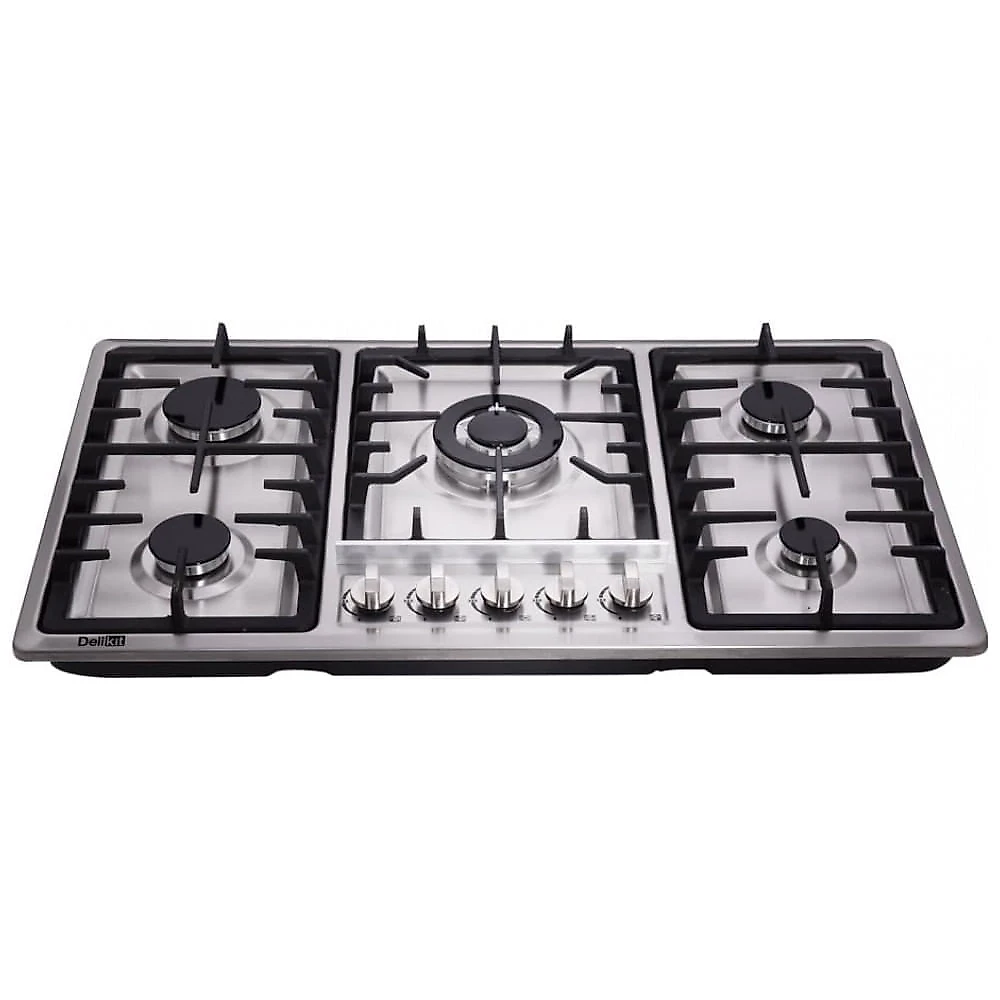 Cooktop a gás 5 bocas Deli-Kit inox escovado embutir dupla alimentação queimadores selados 110V