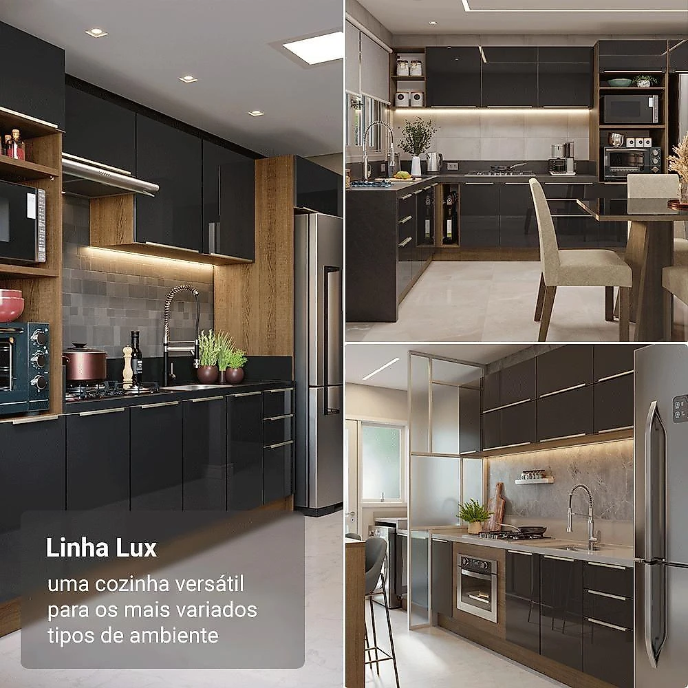 Cozinha Completa Lux 9 Portas 3 Gavetas MDP 270CM Madesa