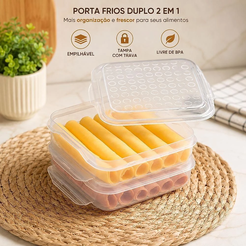 Pote Organizador Porta Frios Duplo Hermetico Polipropileno Tampa com Travas Empilhavel Yeet