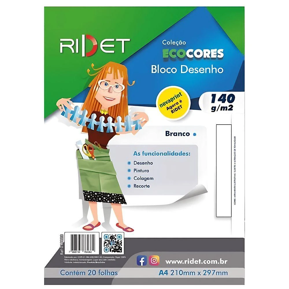 Bloco de Desenho 10024 140 GRAMAS Formato A4 210X297MM com 20 Folhas para Uso Escolar Branco