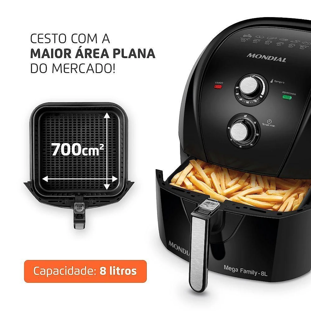 Fritadeira Sem óleo Air Fryer 8l Mondial Preto - Afn-80-fb Air Fryer Afn-80-fb 220v/60hz