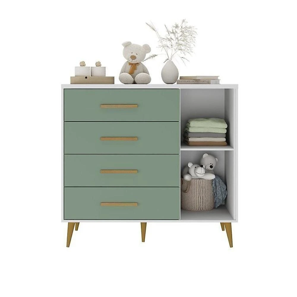 Quarto Infantil com Guarda-roupa 2 Portas 2 Gavetas com Cômoda e Cama Magia Espresso Móveis Branco/Verde