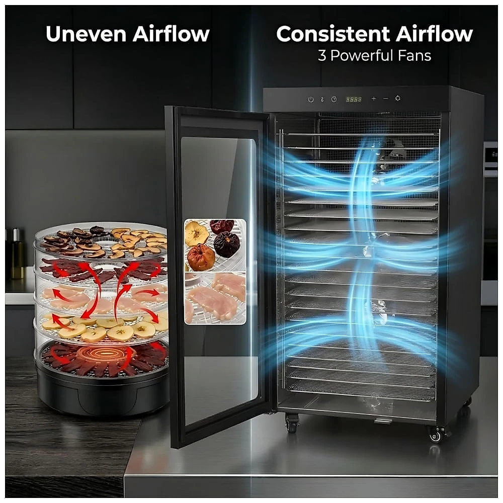 Desidratador de Alimentos CLIVIA Preto Comercial 24 Bandejas 1600W 110V