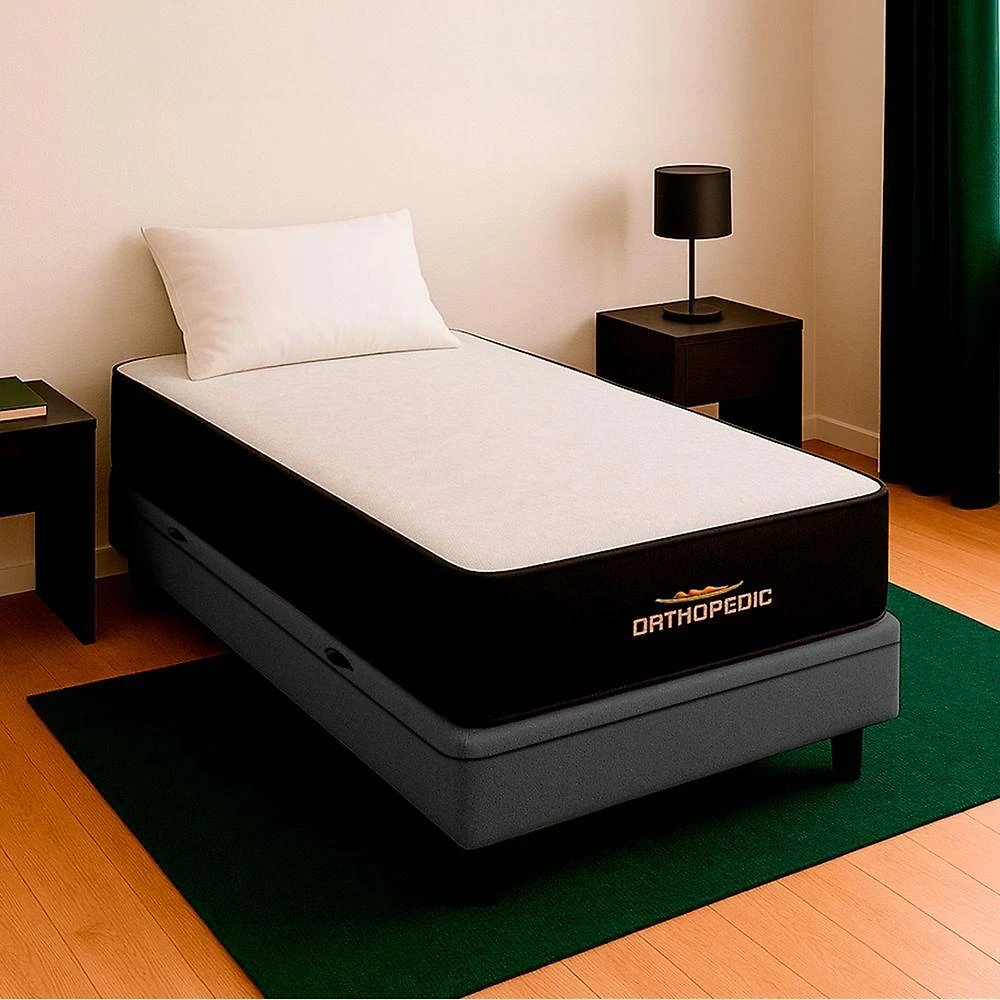 Cama Box E Colchão Orthopedic D33 V-store 88x188x30 Cor:cinza