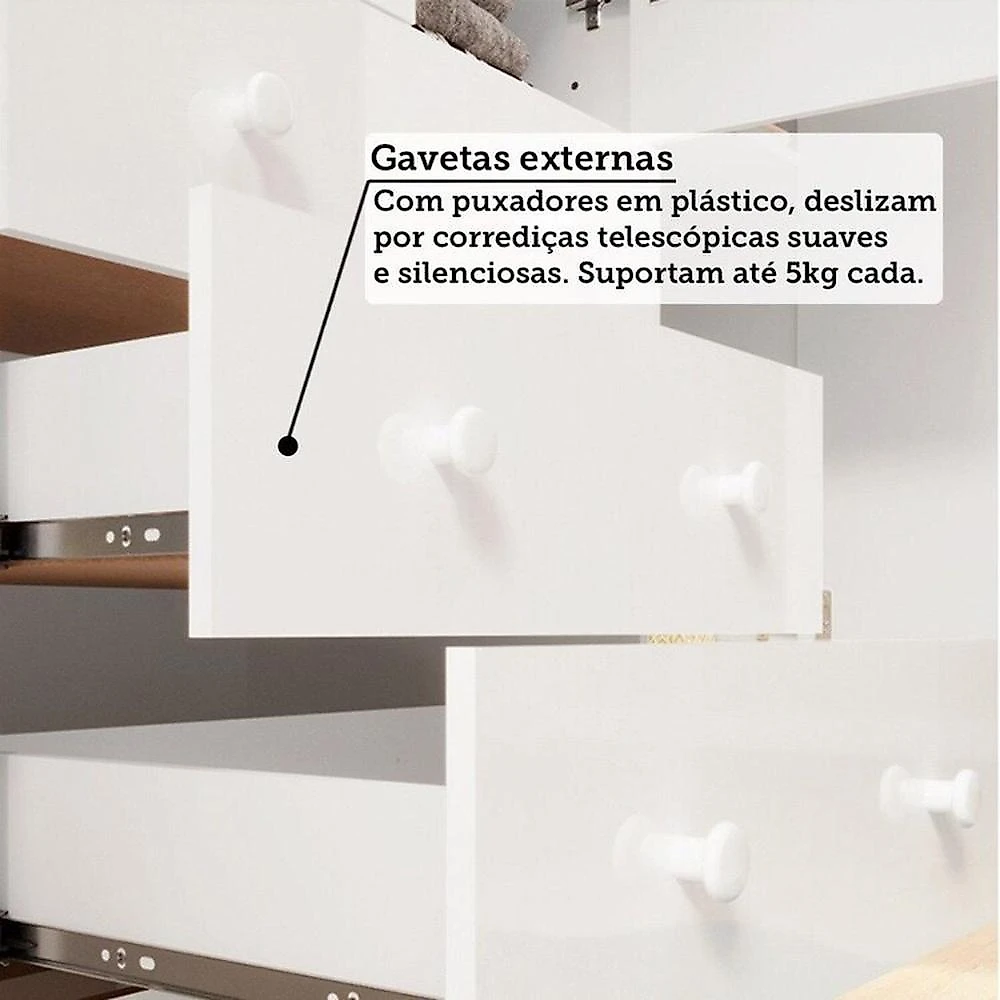 Quarto de Bebê com Guarda-roupa 4 Portas e Berço Minicama 100% Mdf Nina Espresso Móveis Branco Brilho