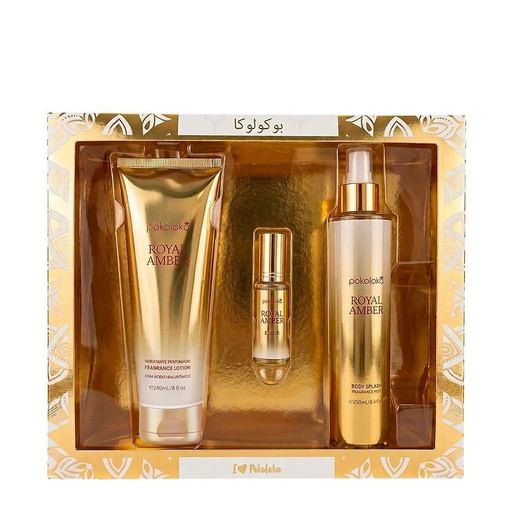 Kit Luxury Elixir Royal Amber Deo Colônia Hidratante Body Splash Pokoloka Cosméticos