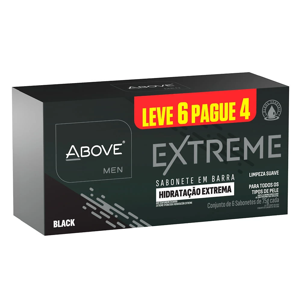 Sabonete em Barra Above Men Extreme Hidratação Extrema Black 6 Unidades de 75g cada