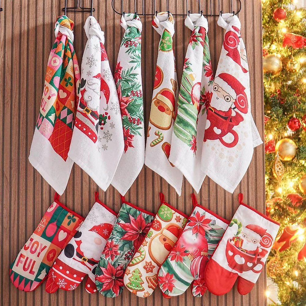Kit 2 Peças Natalino Pano De Prato E Luva De Forno Bene Casa Bolas De Natal