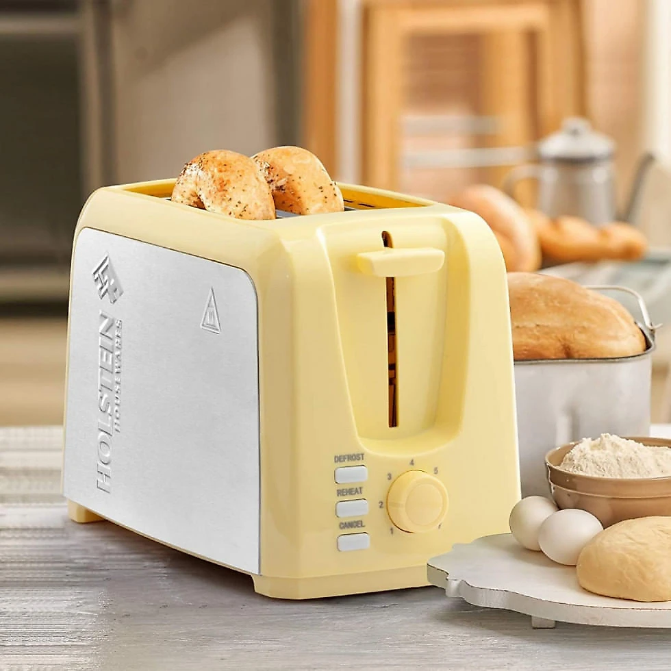 Torradeira Elétrica 2 Fatias com 7 Níveis de Tostagem de Aço Inoxidável, 110V 750W, Holstein Housewares, Amarela