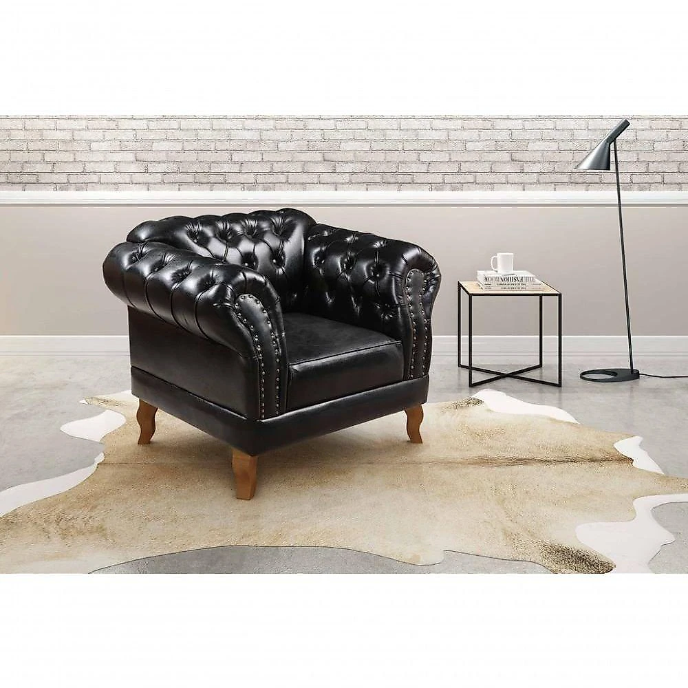 Poltrona Dom Pedro Couríssimo com Pés Torneados Espuma D26 Preto Bella Decor