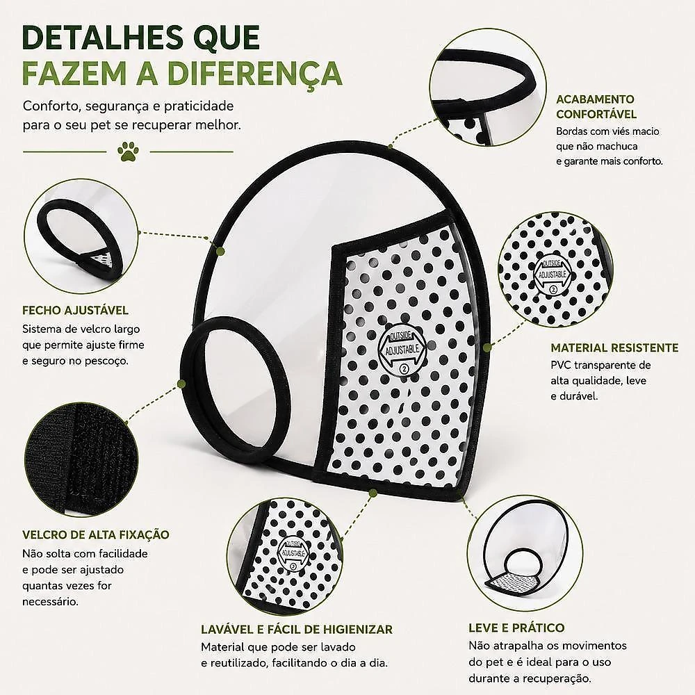 Colar Elizabetano Chalesco para Cães e Gatos Ajustável Anti Mordida Lavável Tamanho Único